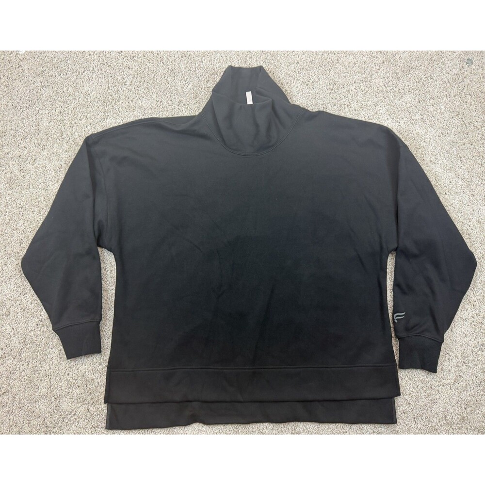 Fabletics Womens L Black Cozy Fleece Oversized Tunic Mock Neck Pullover NWT New